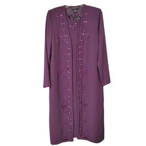2 Piece Set Dress Matching Long Jacket Purple Women's Size 6 Event Party
